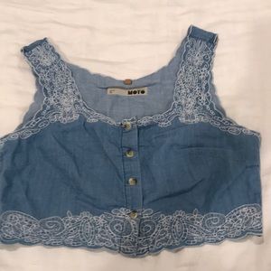 Topshop chambray embroidered crop top